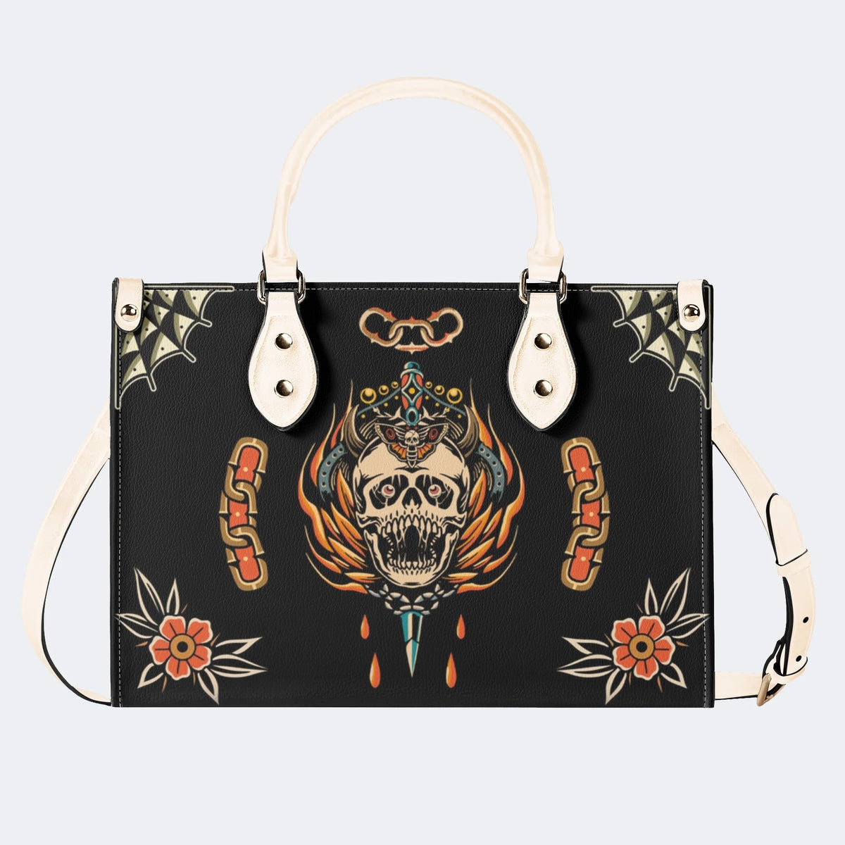 Death Moth&Skeleton Print - Leather Handbag