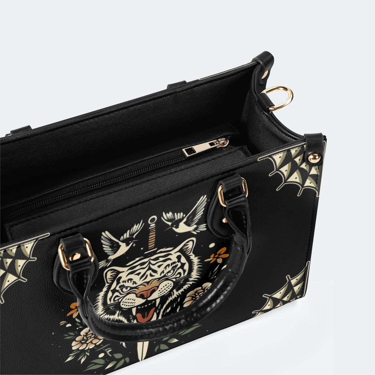 Vintage Tiger Art Print - Leather Handbag