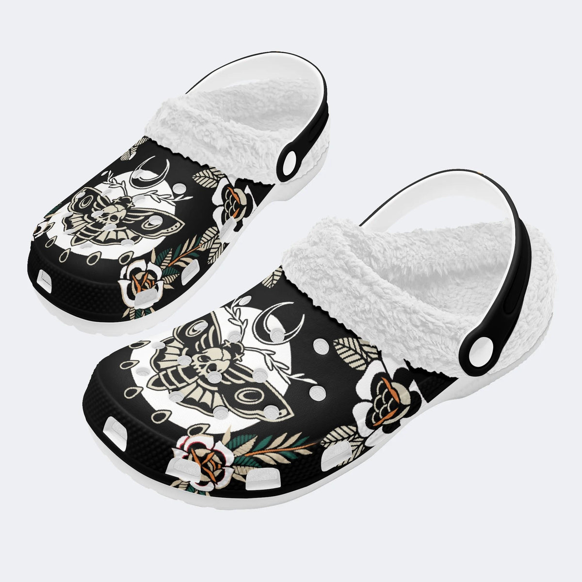 Death Moth Vintage Print - Fur Lined Slippers/Sandals