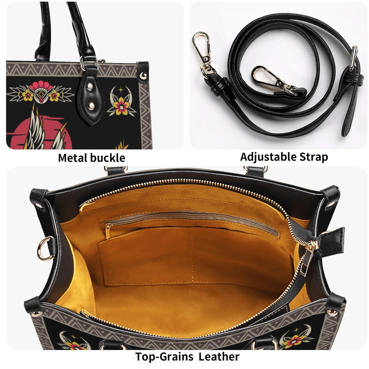 Vintage Eagle Print - Leather Handbag
