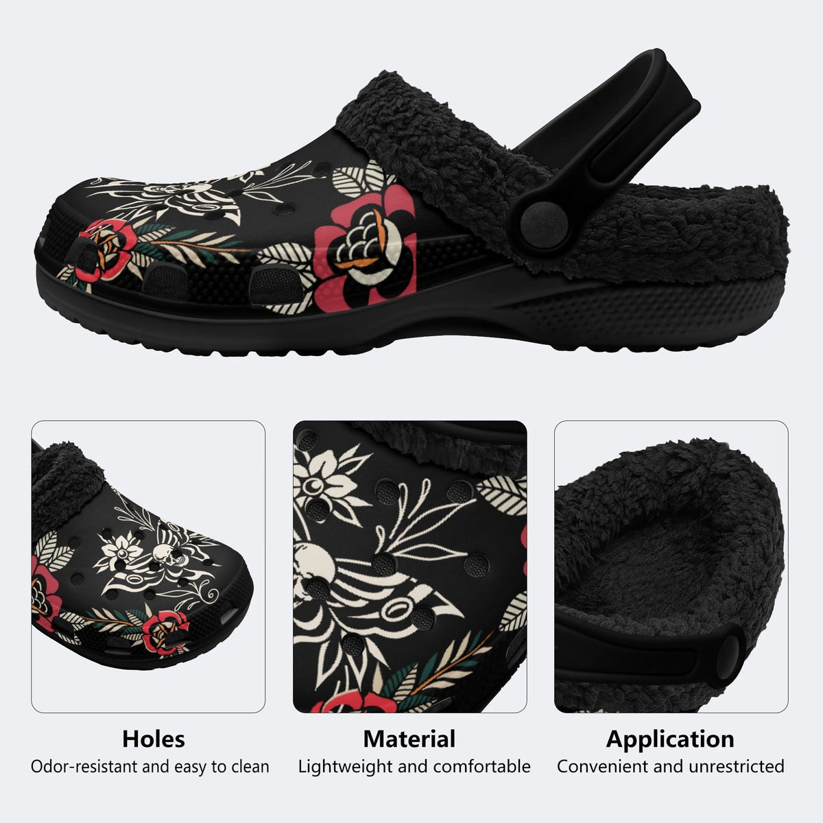 Skull Death Moth Print - Fur Lined Slippers/Sandals