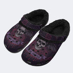 Gothic Winged Skull Dark Rose Spider Web - Fur Lined Slippers/Sandals