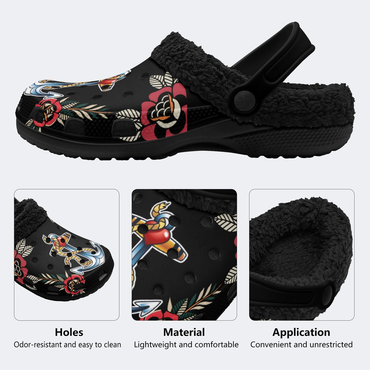 Anchor Art Print - Fur Lined Slippers/Sandals