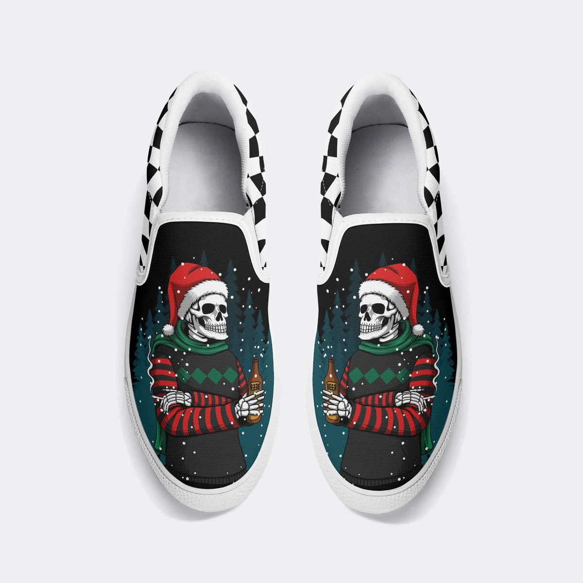 Horror Christmas Skull Print - Slip On Shoes