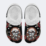 Horror Flower Skull Print - Fur Lined Slippers/Sandals