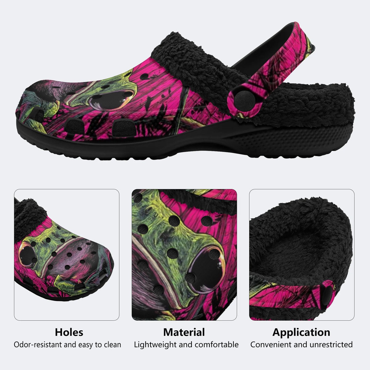 Neon Frog Print - Fur Lined Slippers/Sandals