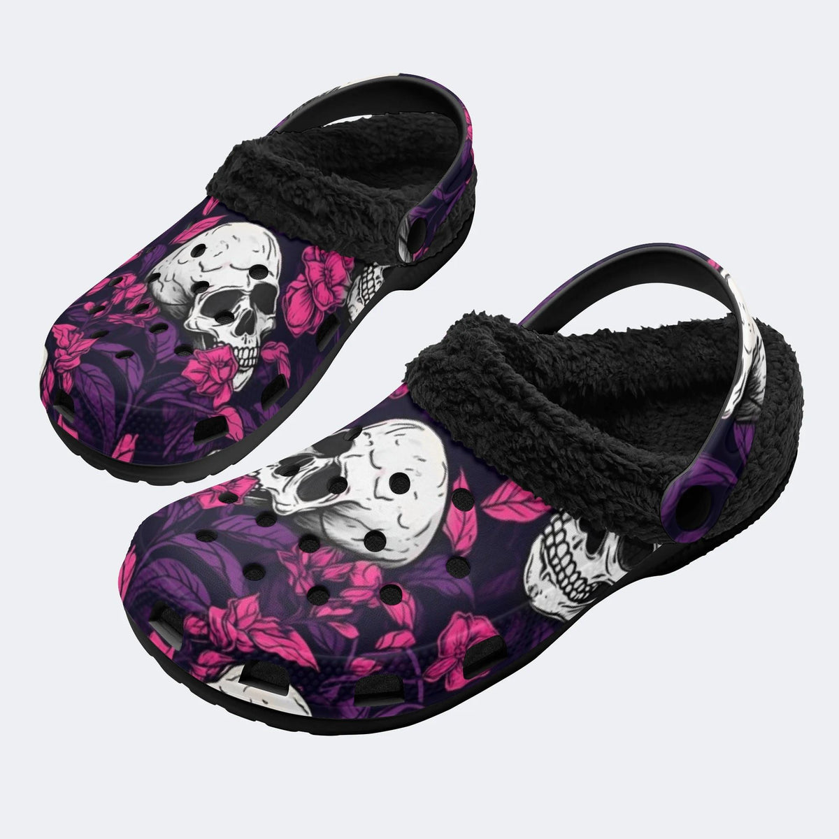 Dark Magenta Skull - Fur Lined Slippers/Sandals