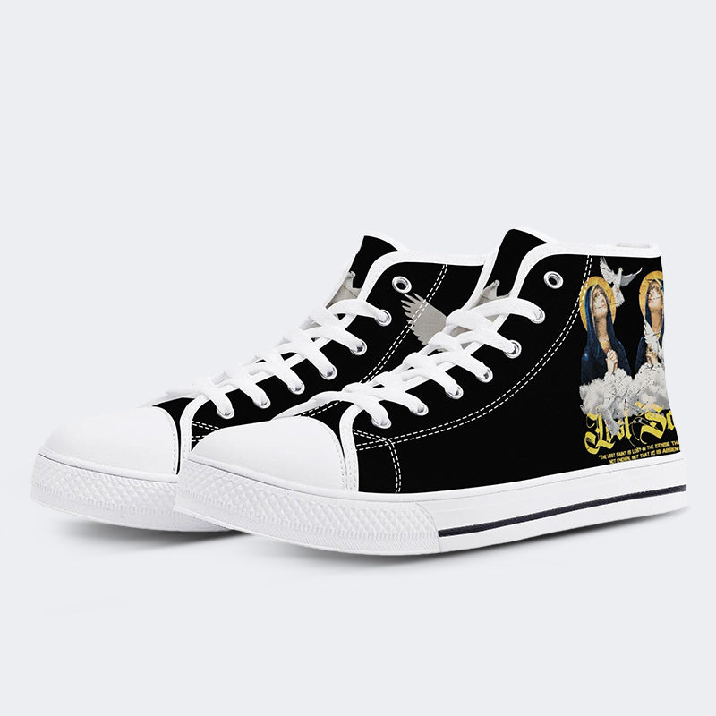 Unisex Retro Christus Jungfrau Maria Text Kunst Illustration Druck - High Top Canvas