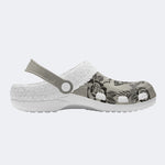 Retro Moth Print - Fur Lined Slippers/Sandals