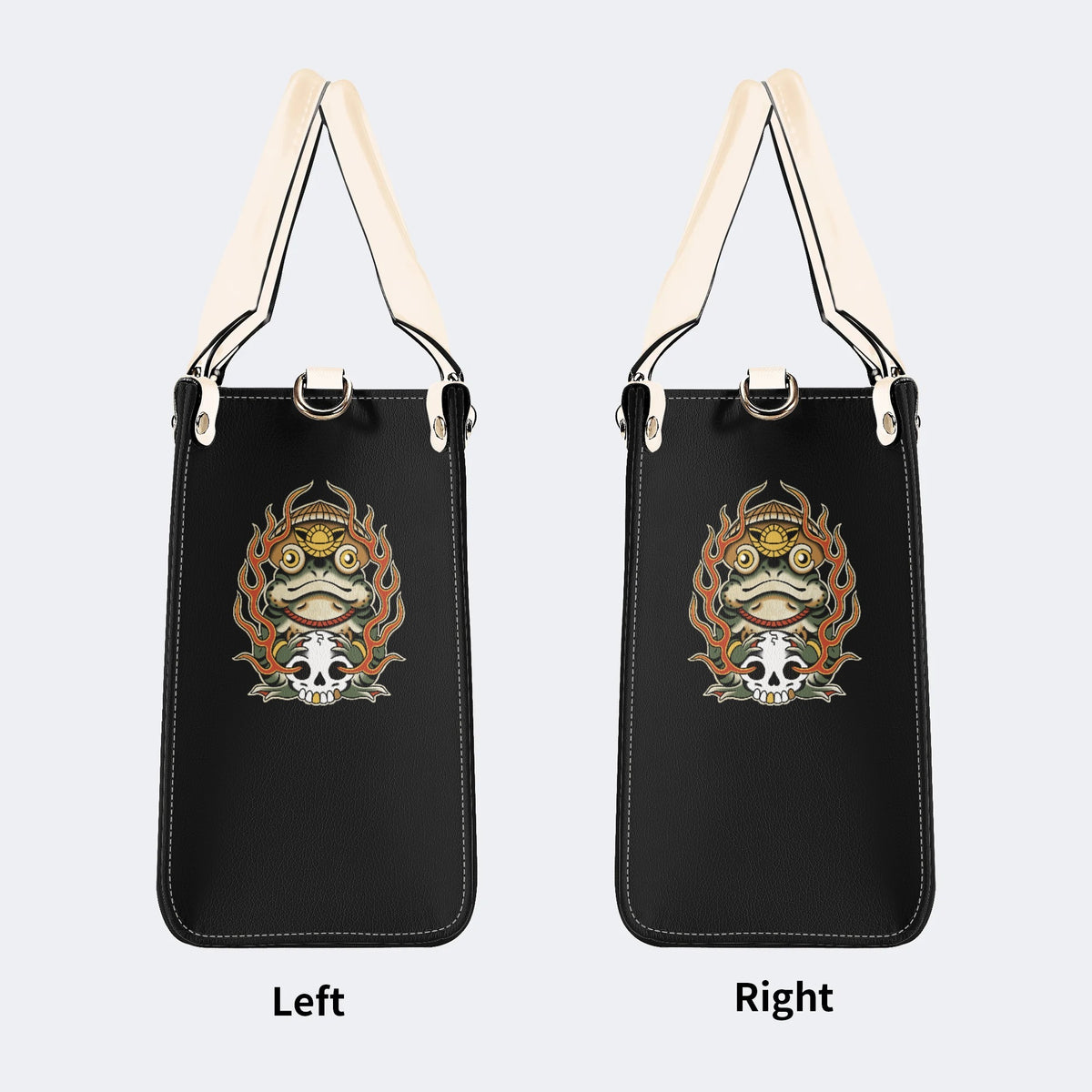 Japanese Style Frog Print - Leather Handbag