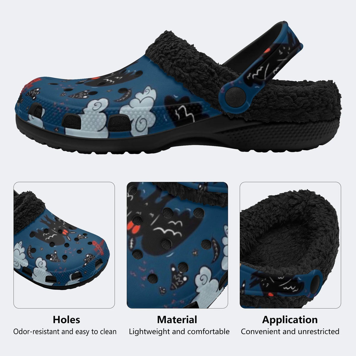 Night Bat Moon - Fur Lined Slippers/Sandals