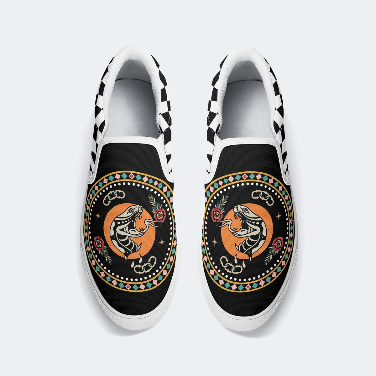 Black And White Snake Print - Slip On Shoes