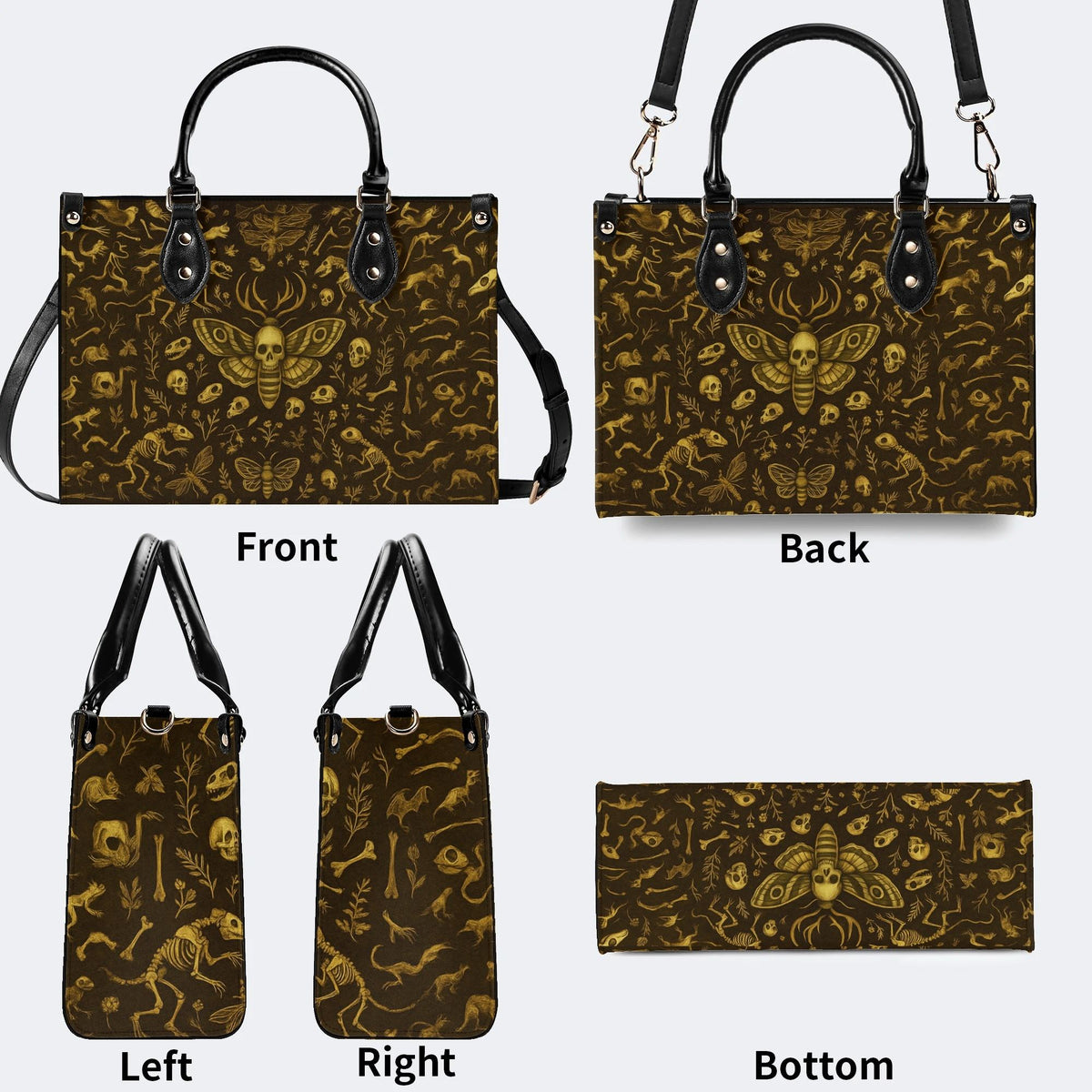 Death Moth And Animal Skeleton - Leather Handbag