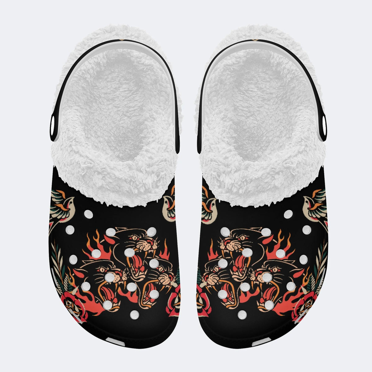 Burning Panthers Print - Fur Lined Slippers/Sandals