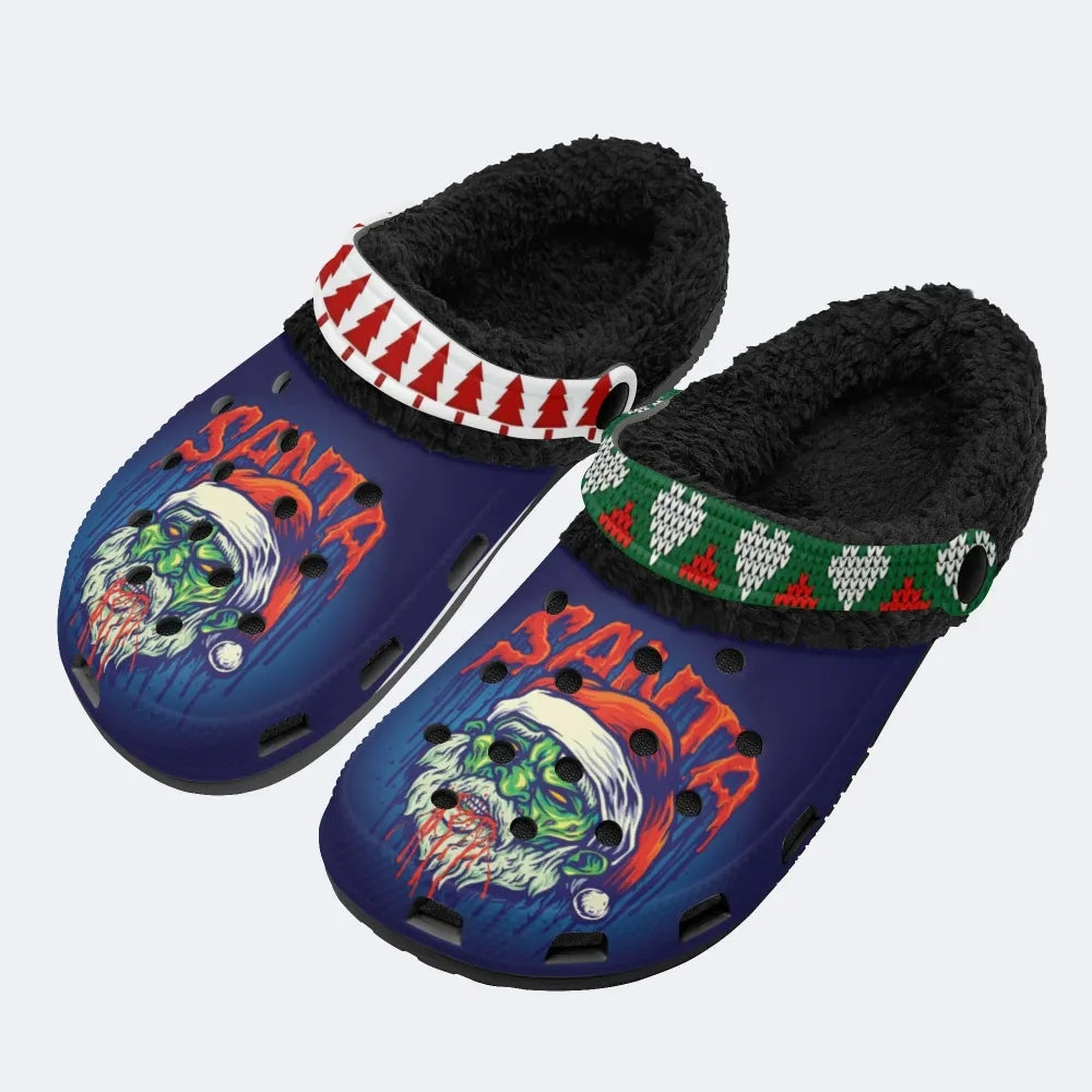 Horror Zombie Santa Claus Print - Fur Lined Slippers/Sandals