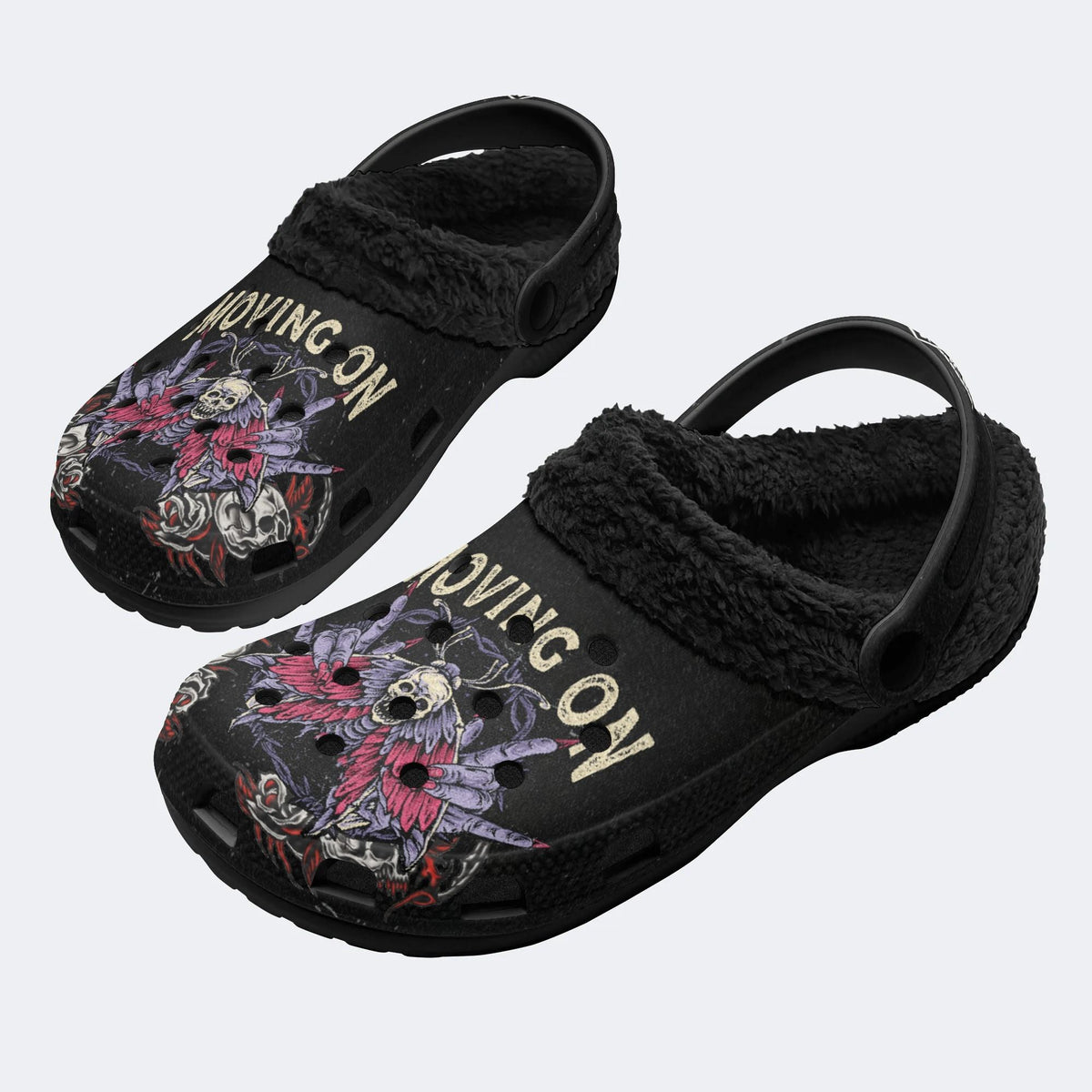 Skull Gothic Print - Fur Lined Slippers/Sandals