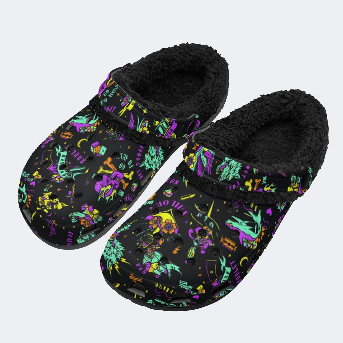 Gothic Dark Rock Skull - Fur Lined Slippers/Sandals