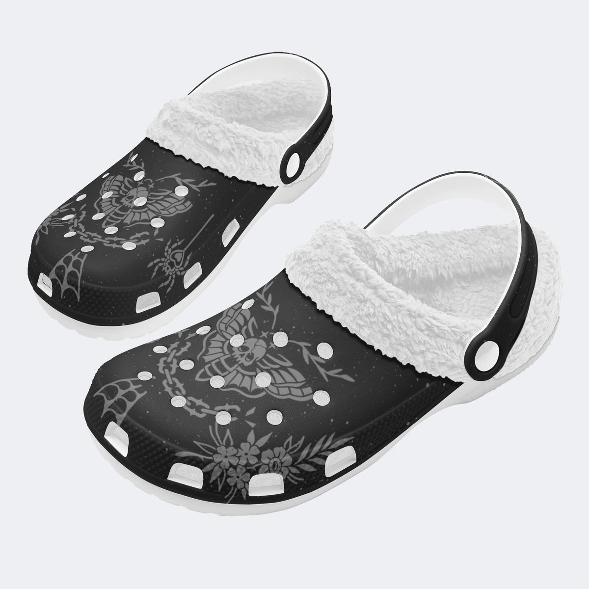 Death Moth Vintage Print - Fur Lined Slippers/Sandals