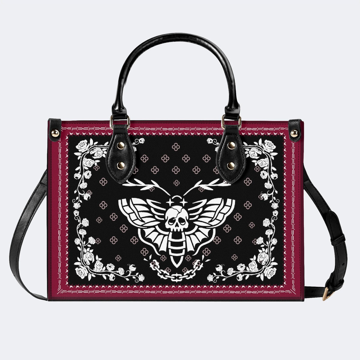 White Death Moth Print - Leather Handbag