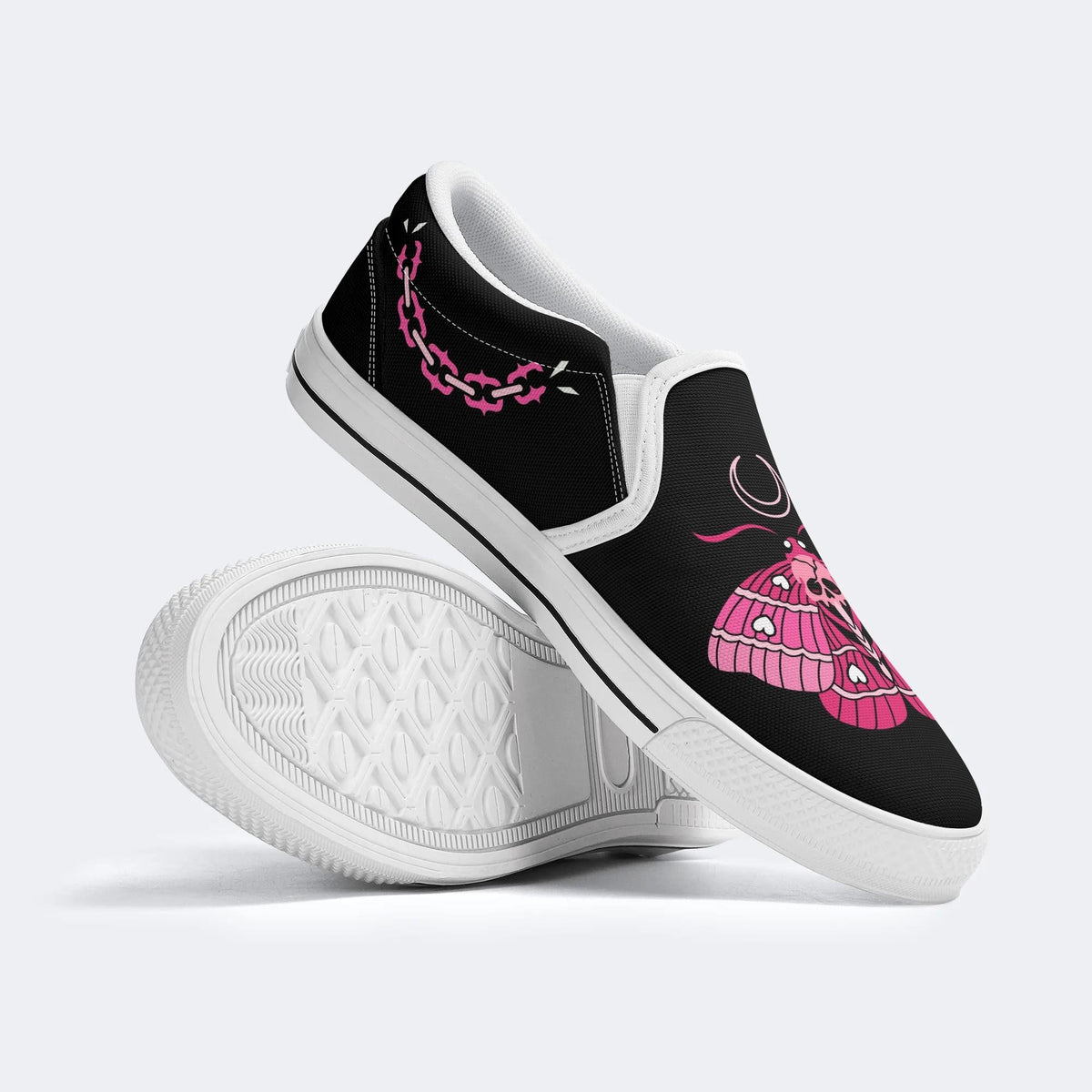 Pink Death Moth Print - Slip On Shoes