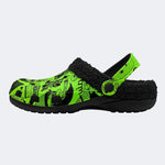 Green Skull Doodle - Fur Lined Slippers/Sandals