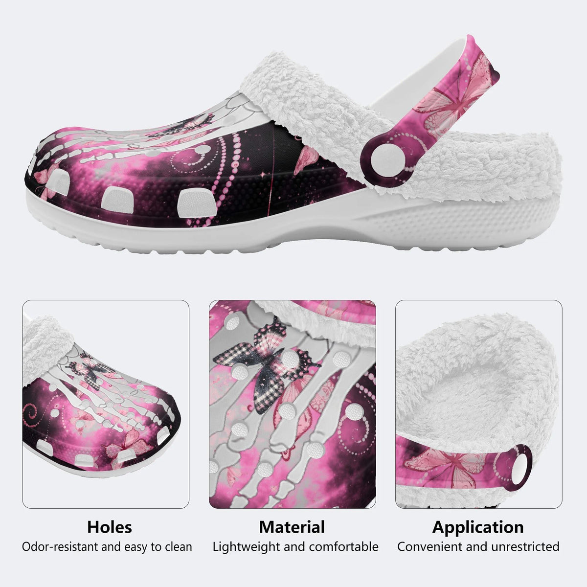 Butterfly And Toe Bone Print - Fur Lined Slippers/Sandals
