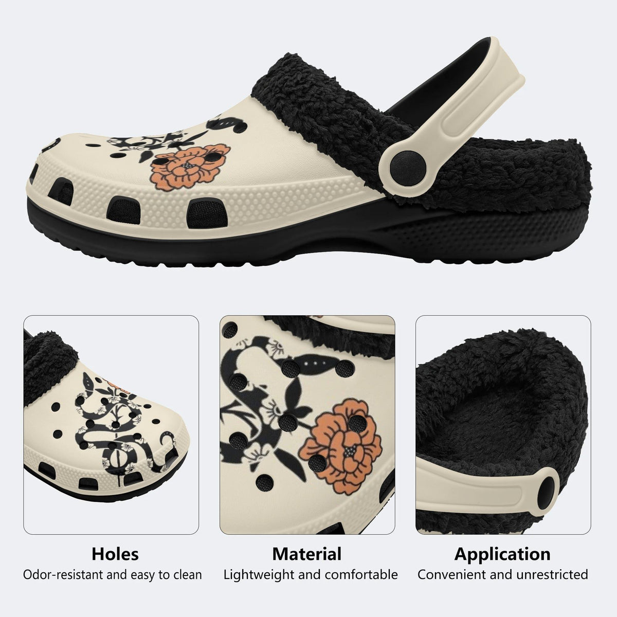 Gothic Snake Floral Rose - Fur Lined Slippers/Sandals