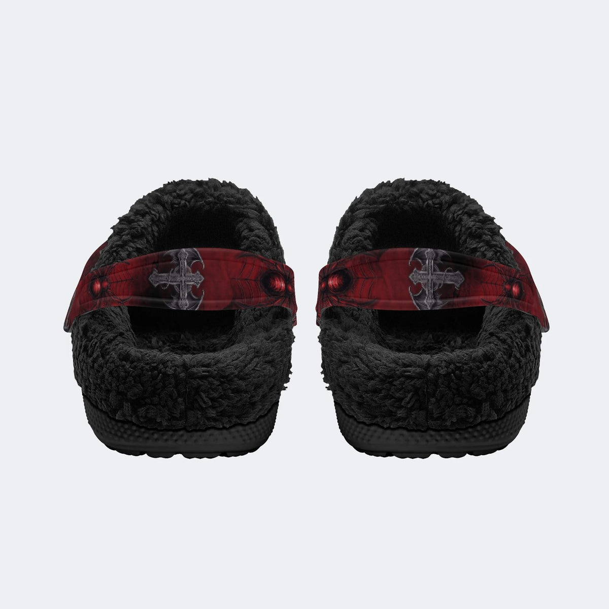Gothic Red Spider Pentagram Spider Web - Fur Lined Slippers/Sandals