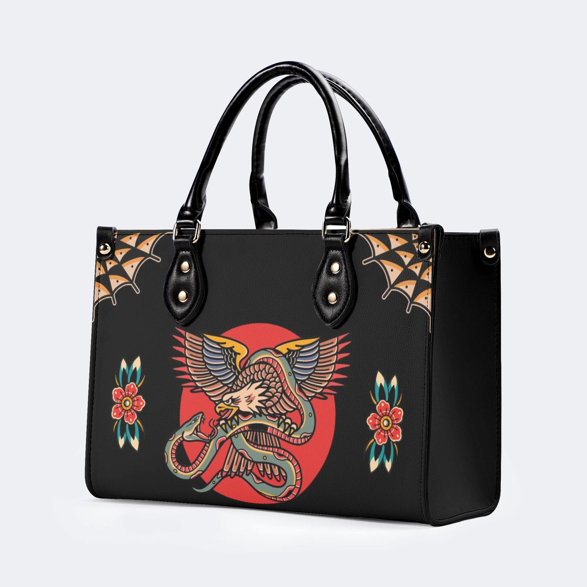 Vintage Eagle & Snake Print - Leather Handbag