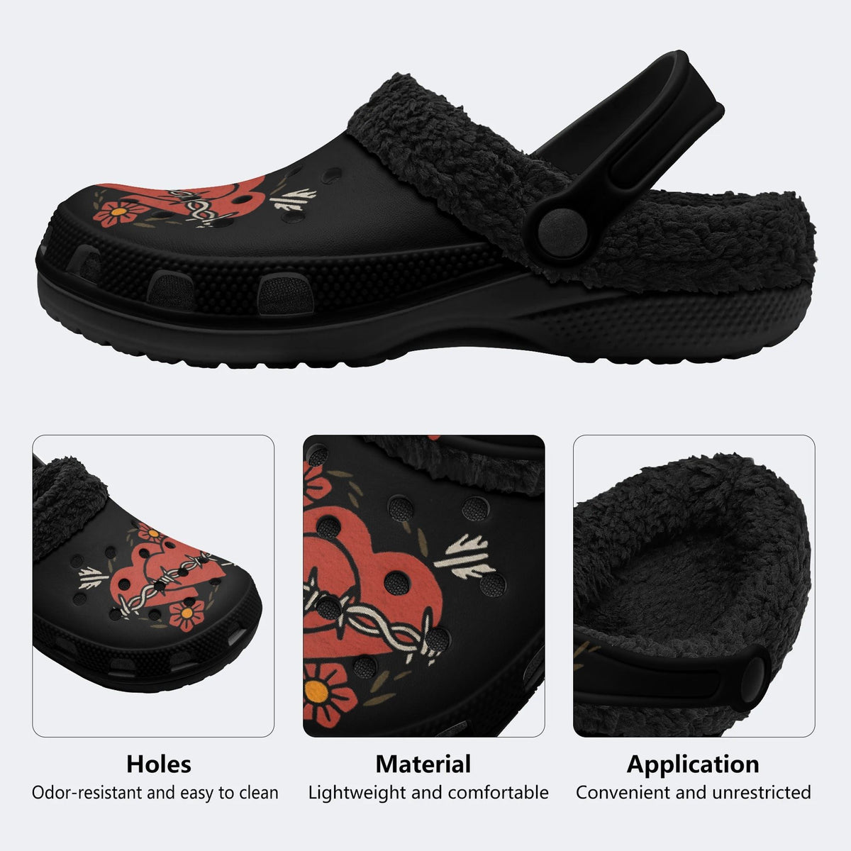 Gothic Thorn Heart Tattoo - Fur Lined Slippers/Sandals