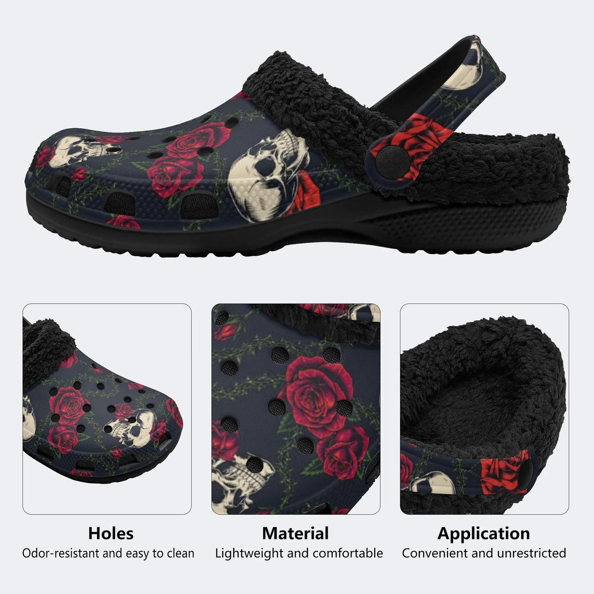 Spooky Rose Skull Vines - Fur Lined Slippers/Sandals