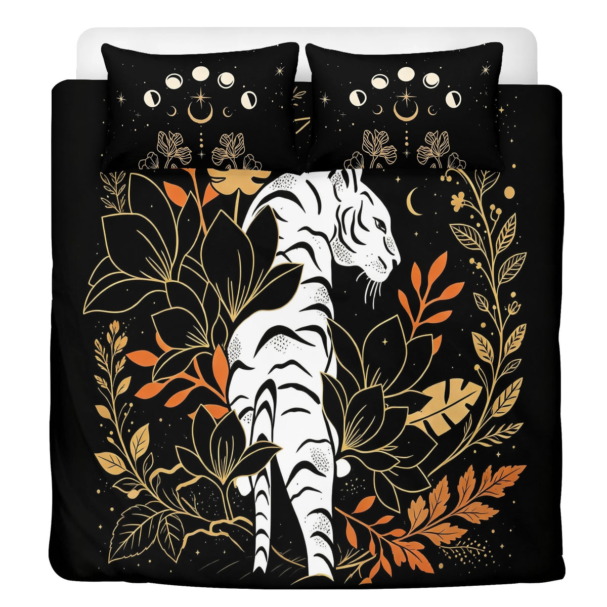 Celestial White Tiger Print - Three Piece Bedding Set