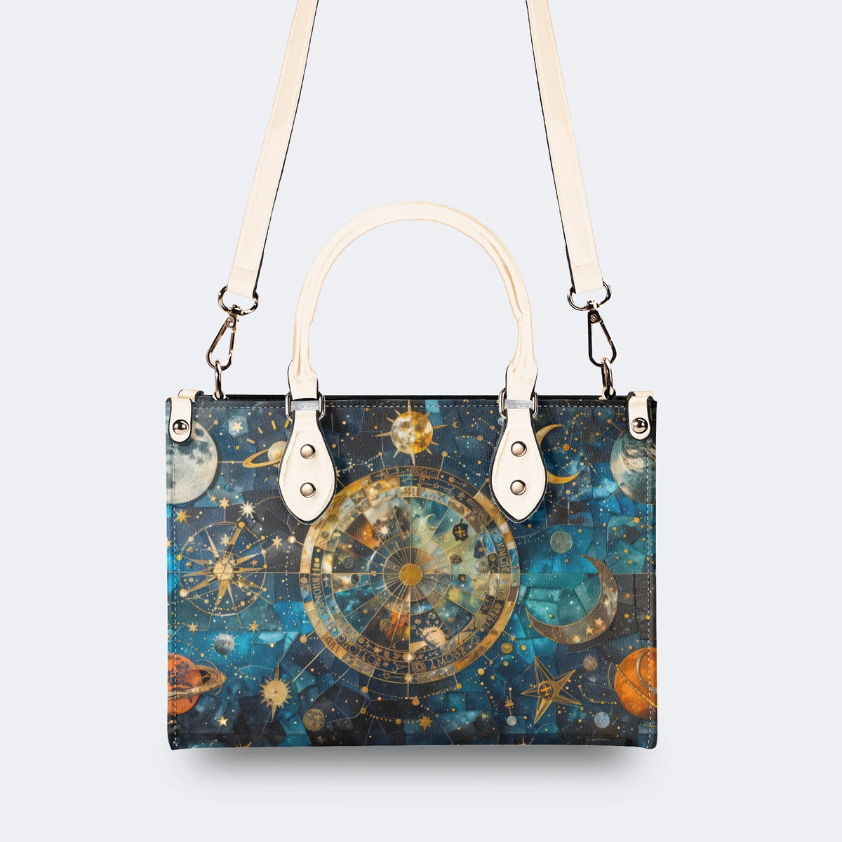 Mystical Astrological Symbols Print - Leather Handbag