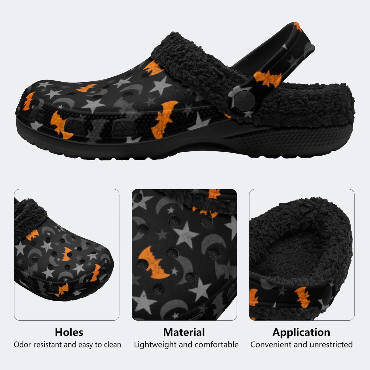Bat Moon Star Pattern - Fur Lined Slippers/Sandals