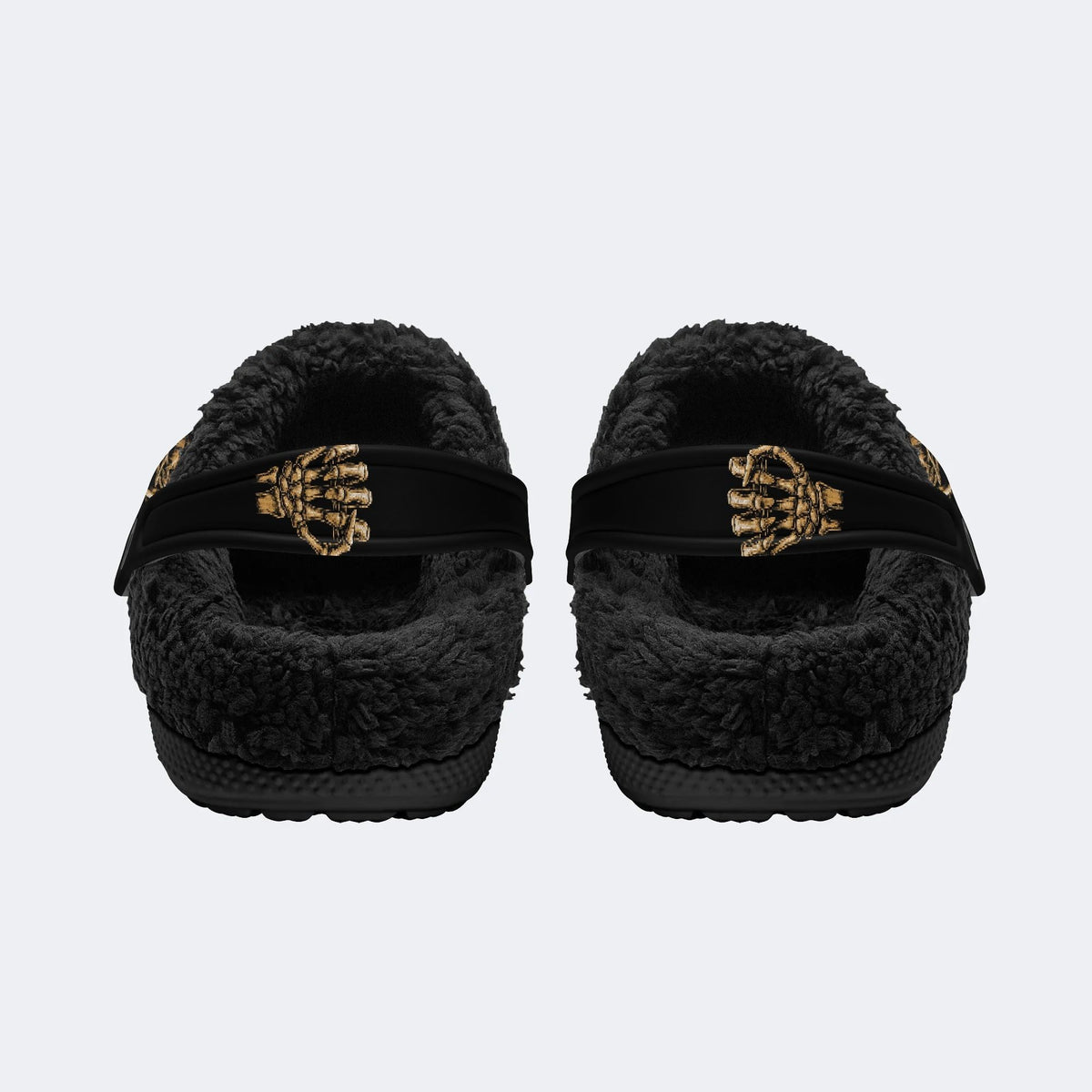 Golden Flame Skull‑Fur Lined Slippers Sandals