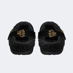 Golden Flame Skull‑Fur Lined Slippers Sandals