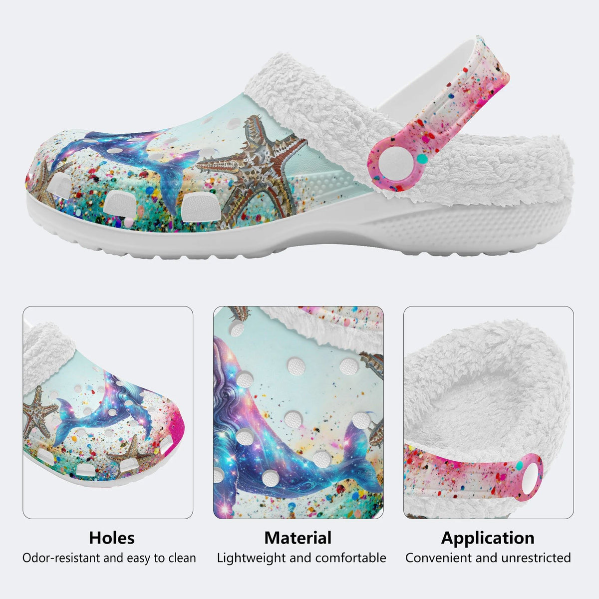 Colorful Whale And Starfish - Fur Lined Slippers/Sandals