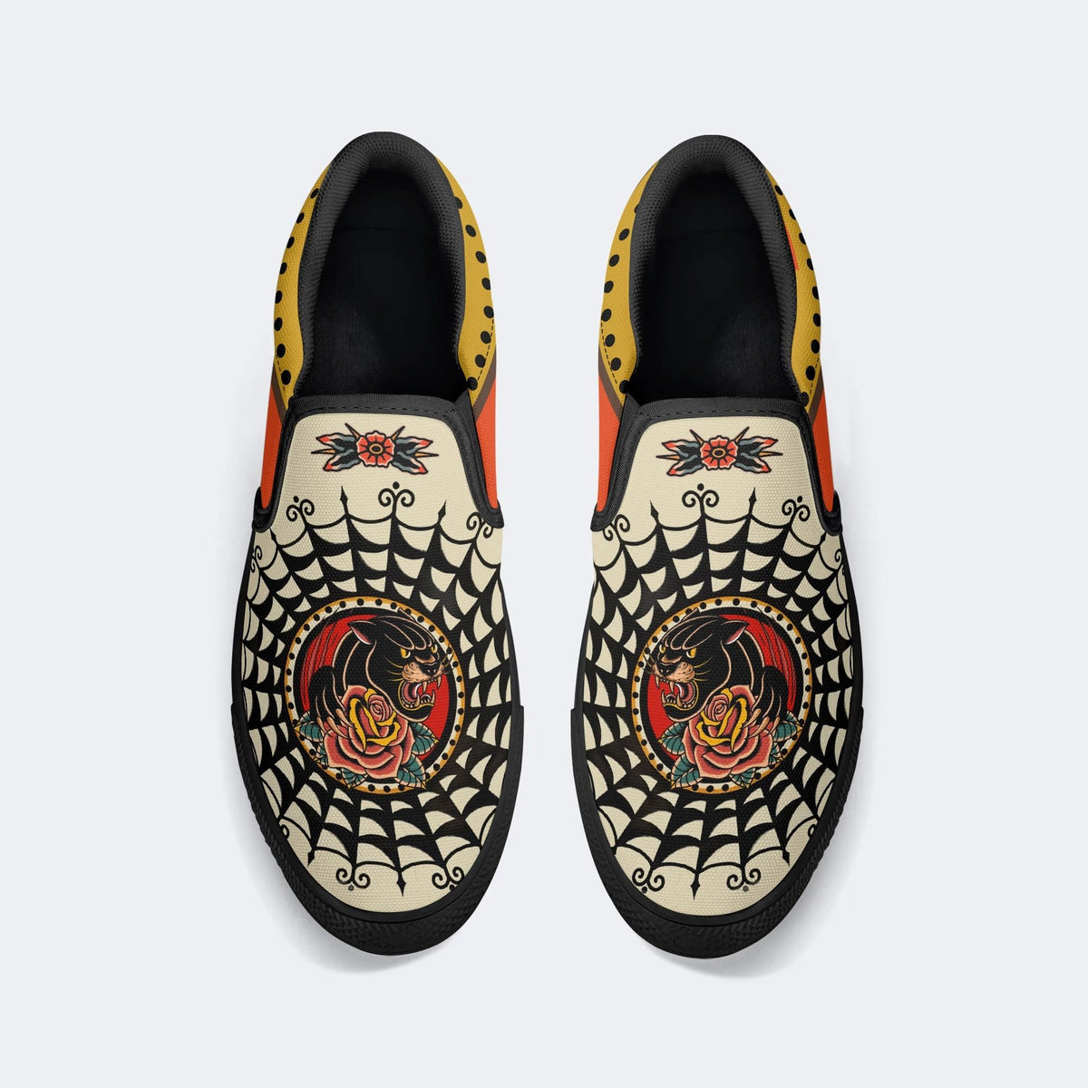 Retro Black Panther Print - Slip On Shoes
