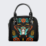 Old School Butterfly Woman Print - Leather Shoulder Handbag