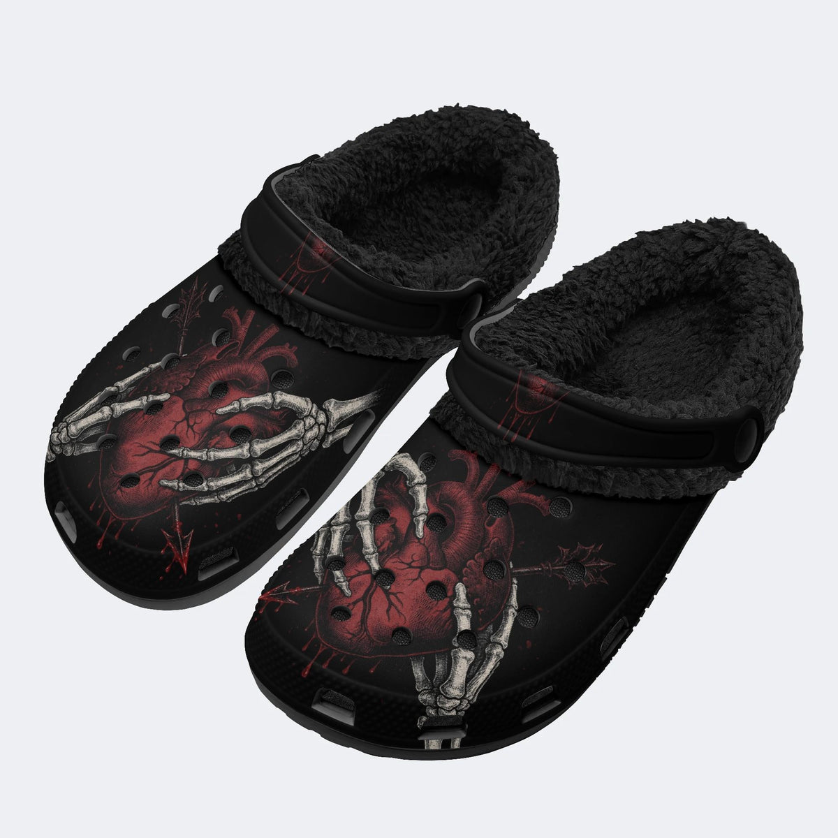 Dark Bone Heart - Fur Lined Slippers/Sandals