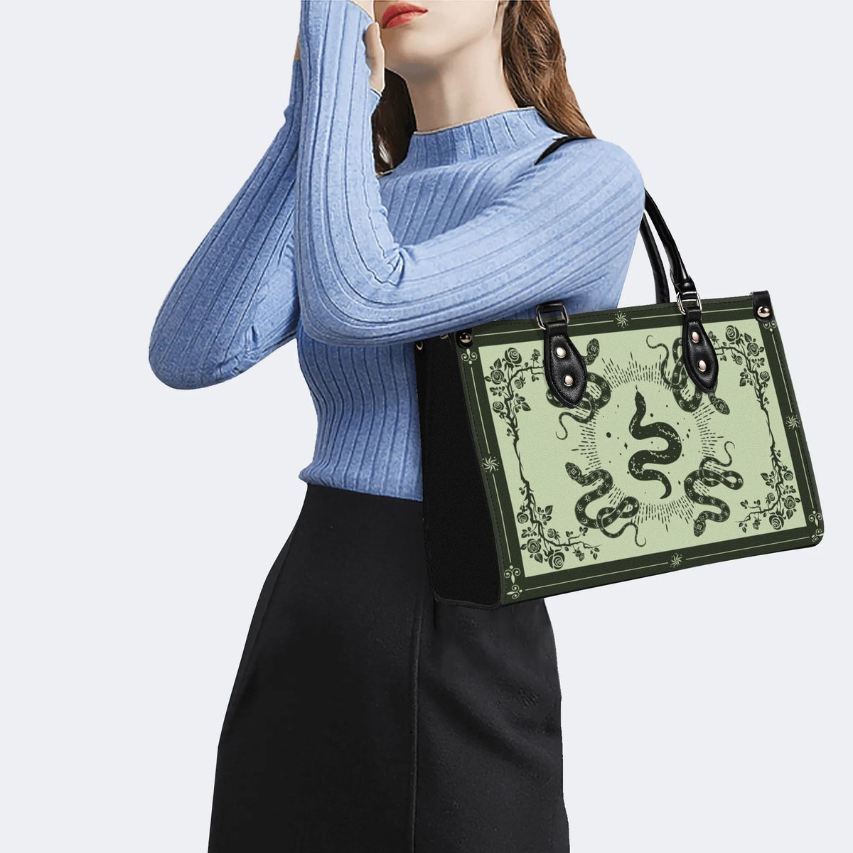 Inscribed Viper Print - Leather Handbag