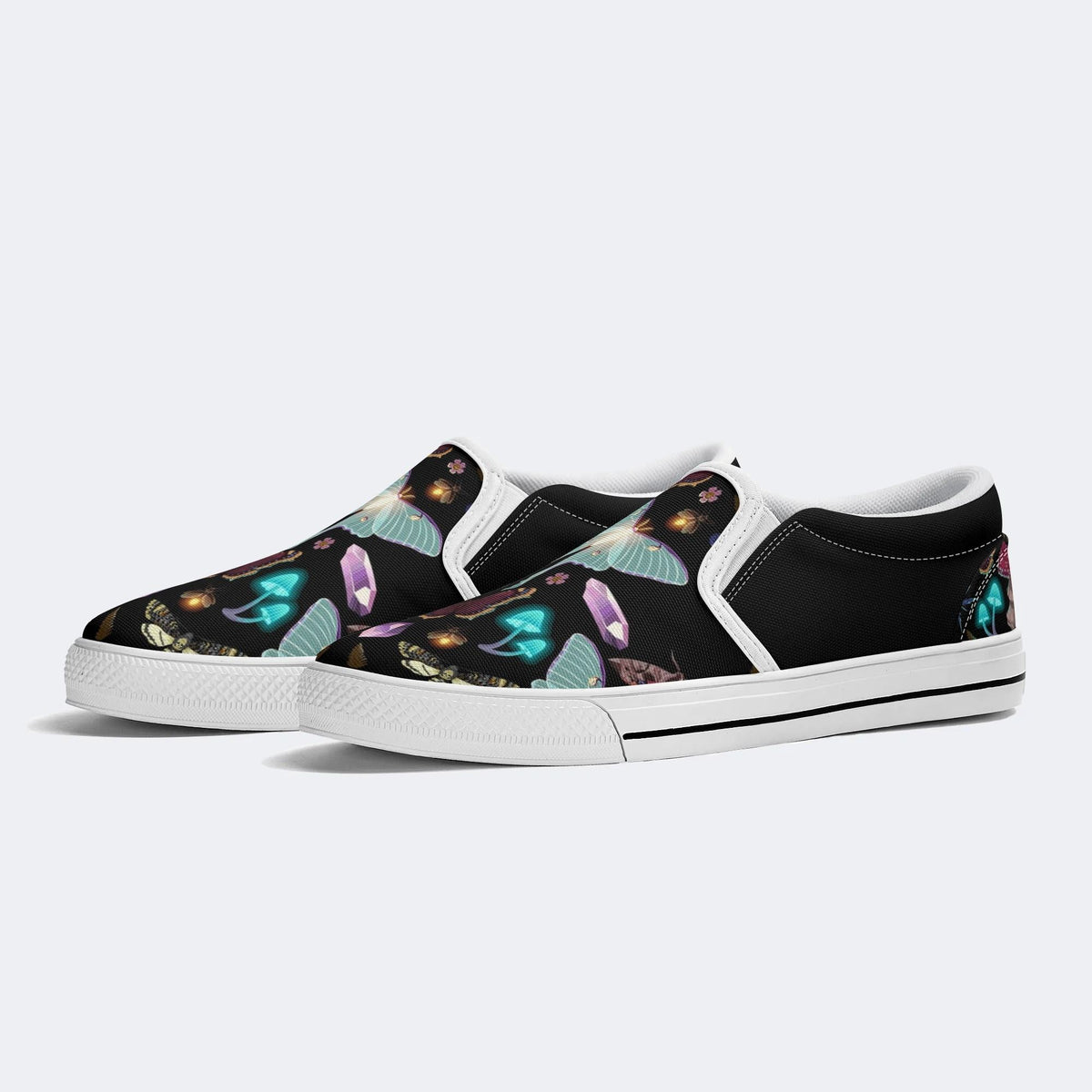 Fluorescent Moth And Botanical Print - Slip On Shoes