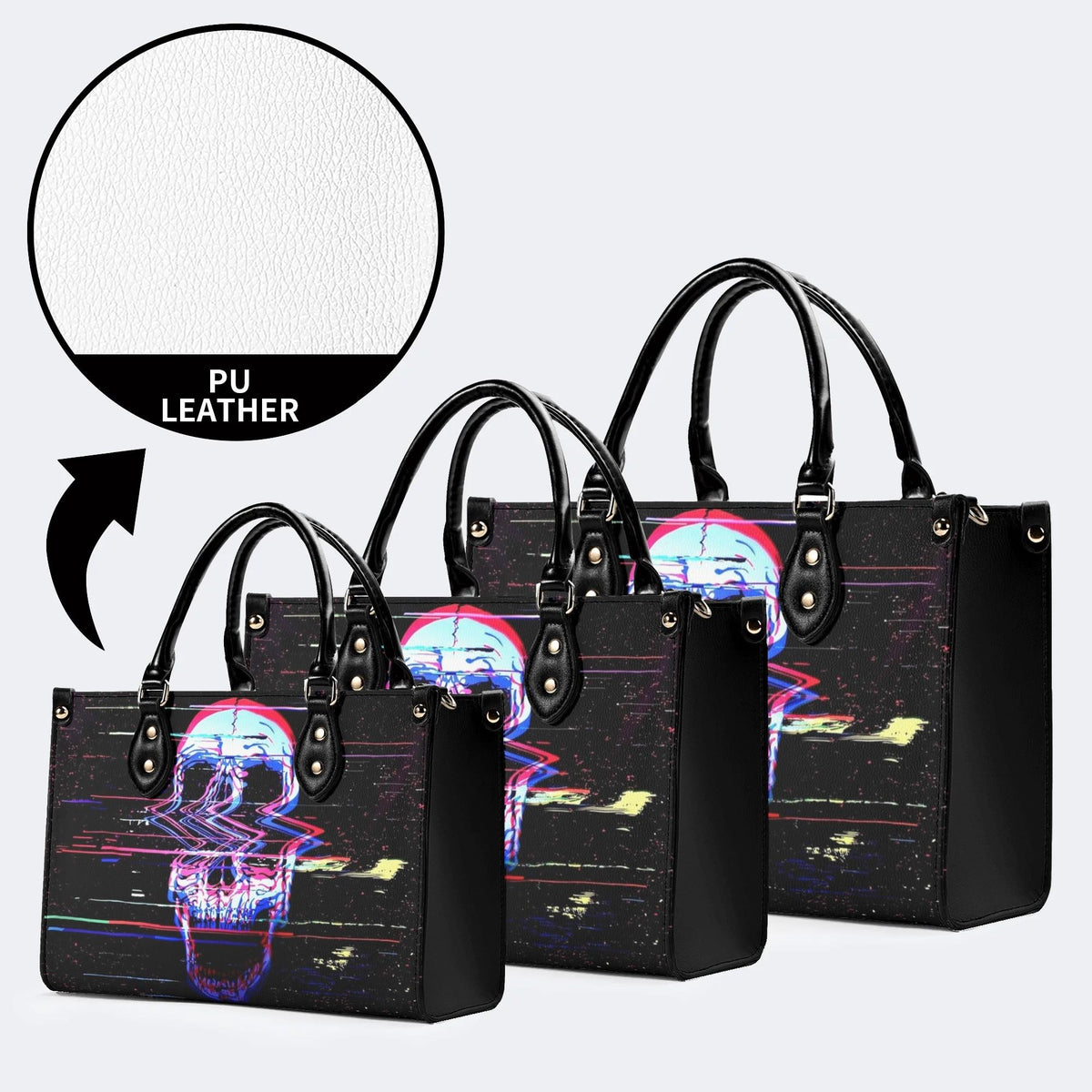 Distorted And Separated Skull - Leather Handbag