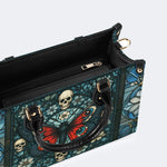 Vintage Moth And Skull Print - Leather Handbag