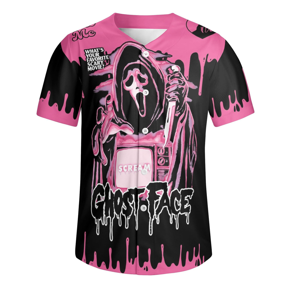 Pink Ghost Face Scream - Men's Short Sleeve Baseball Jersey