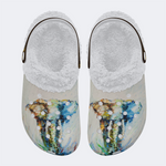 Elephant Print - Fur Lined Slippers/Sandals