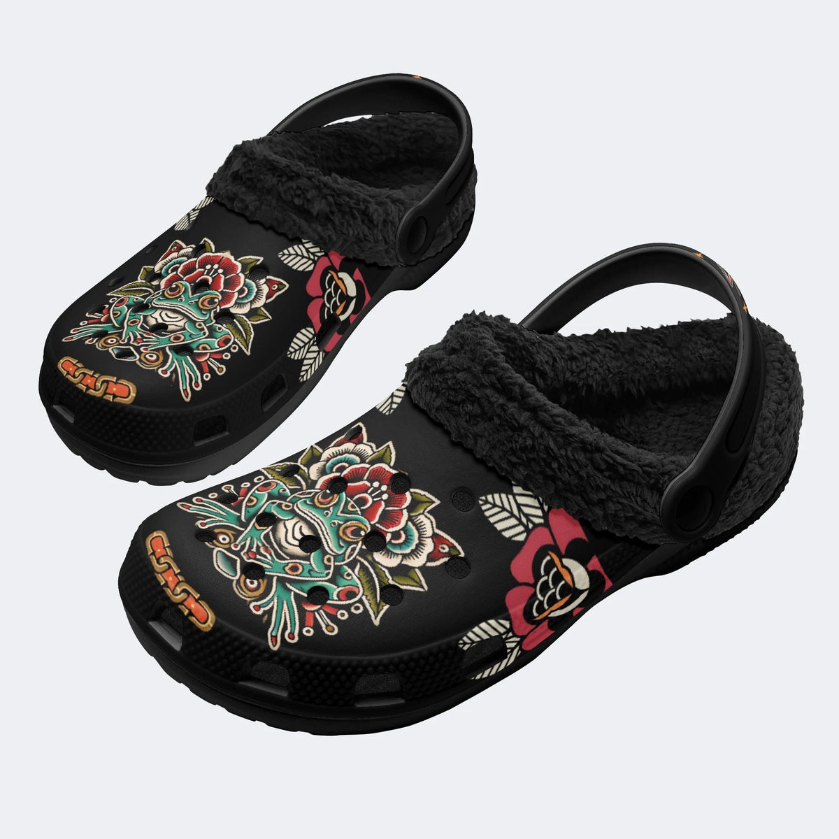 Traditional Frog Print - Fur Lined Slippers/Sandals