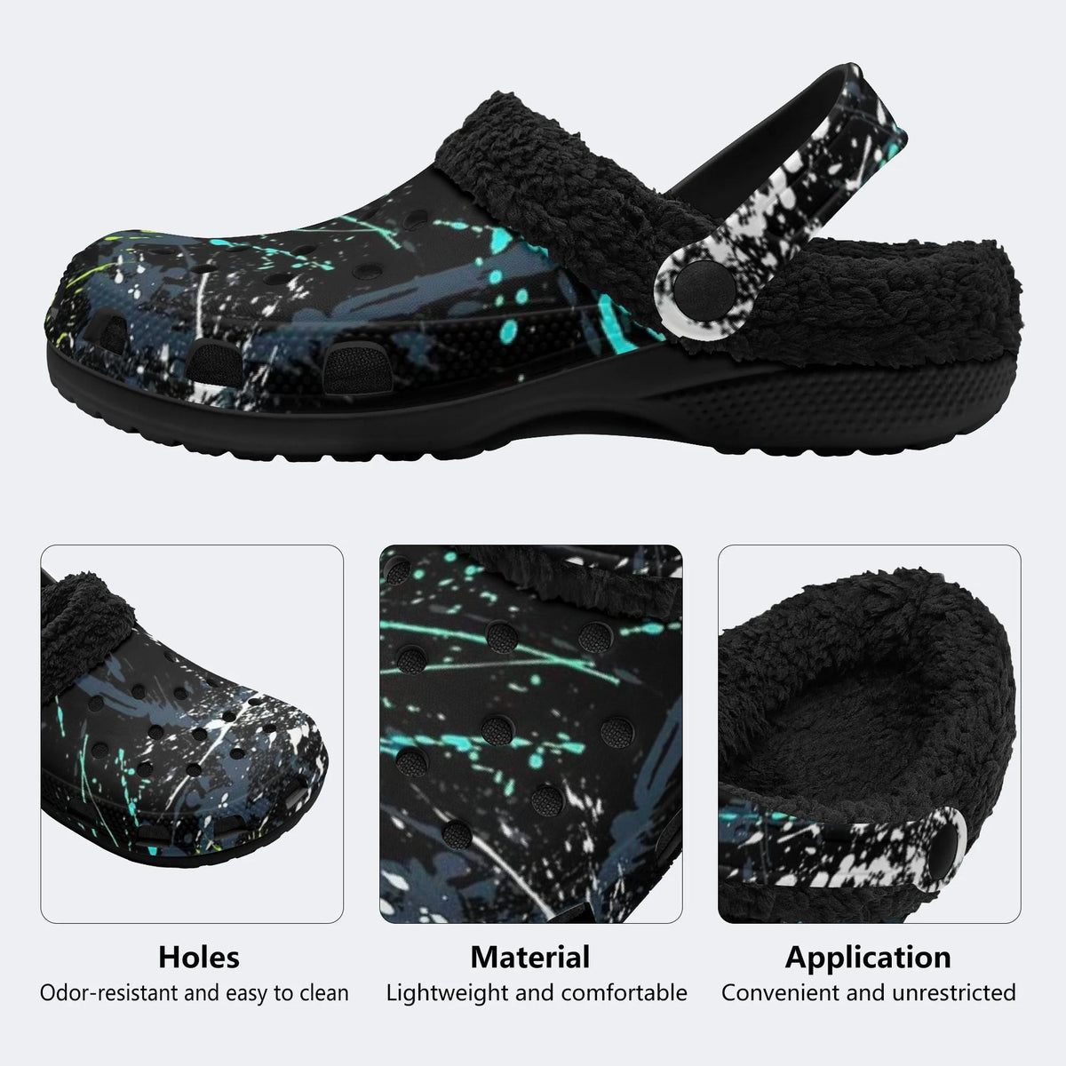 Punk Neon Paint Splash - Fur Lined Slippers/Sandals