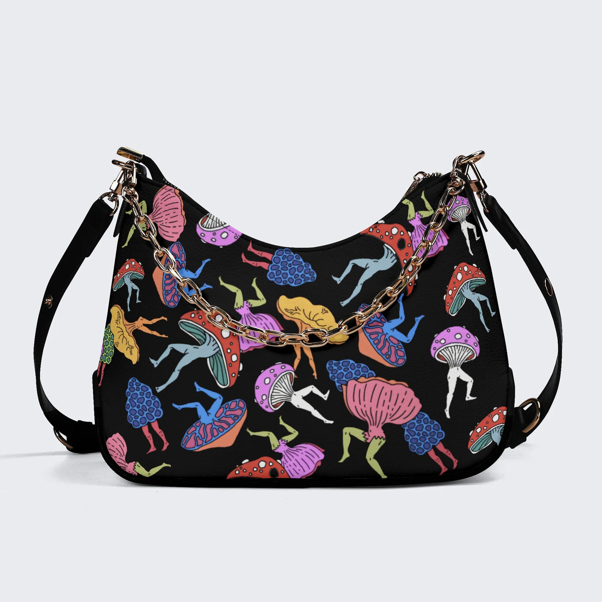 Colorful Mushroom Man Print - Leather Crossbody Bag