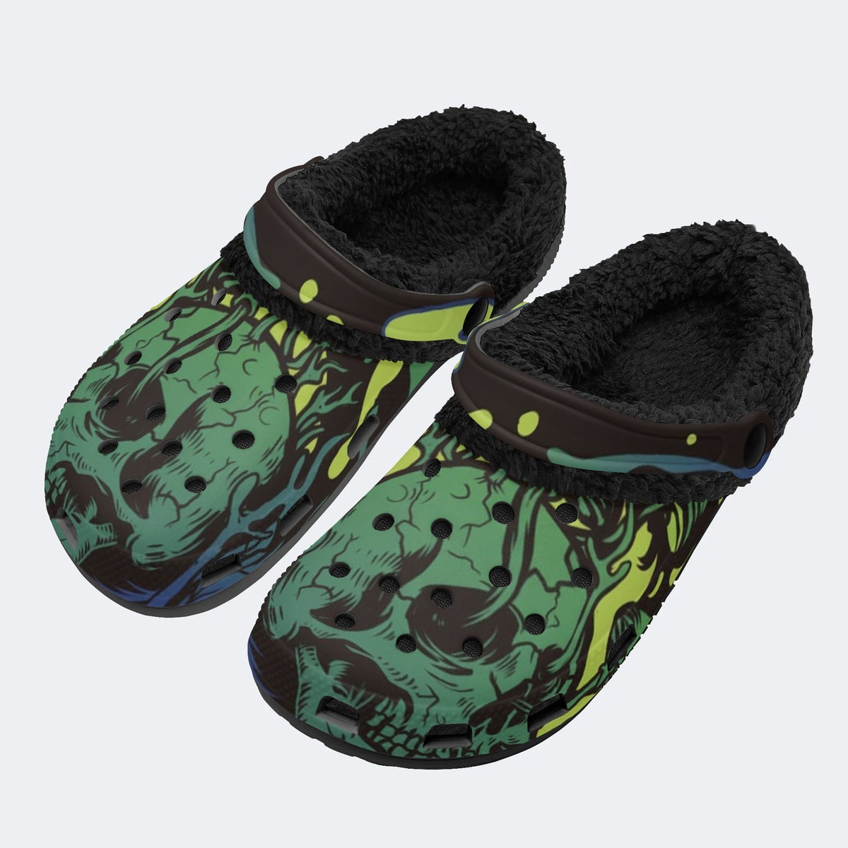 Toxic Green Skull - Fur Lined Slippers/Sandals